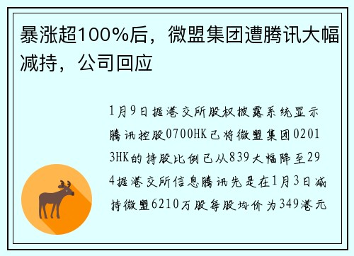 暴涨超100%后，微盟集团遭腾讯大幅减持，公司回应