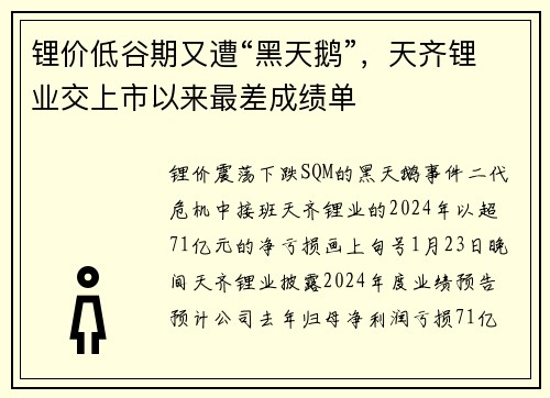 锂价低谷期又遭“黑天鹅”，天齐锂业交上市以来最差成绩单
