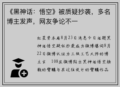《黑神话:悟空》被质疑抄袭,多名博主发声,网友争论不一
