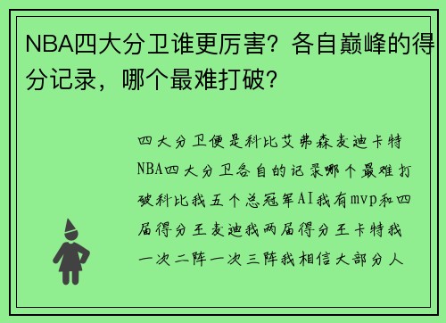 NBA四大分卫谁更厉害?各自巅峰的得分记录,哪个最难打破?