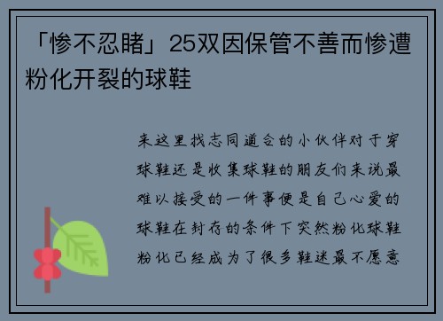 「惨不忍睹」25双因保管不善而惨遭粉化开裂的球鞋