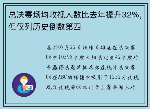 总决赛场均收视人数比去年提升32%，但仅列历史倒数第四