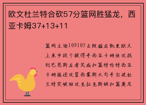 欧文杜兰特合砍57分篮网胜猛龙，西亚卡姆37+13+11