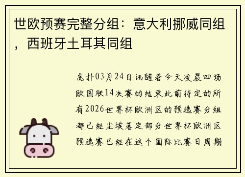 世欧预赛完整分组:意大利挪威同组,西班牙土耳其同组